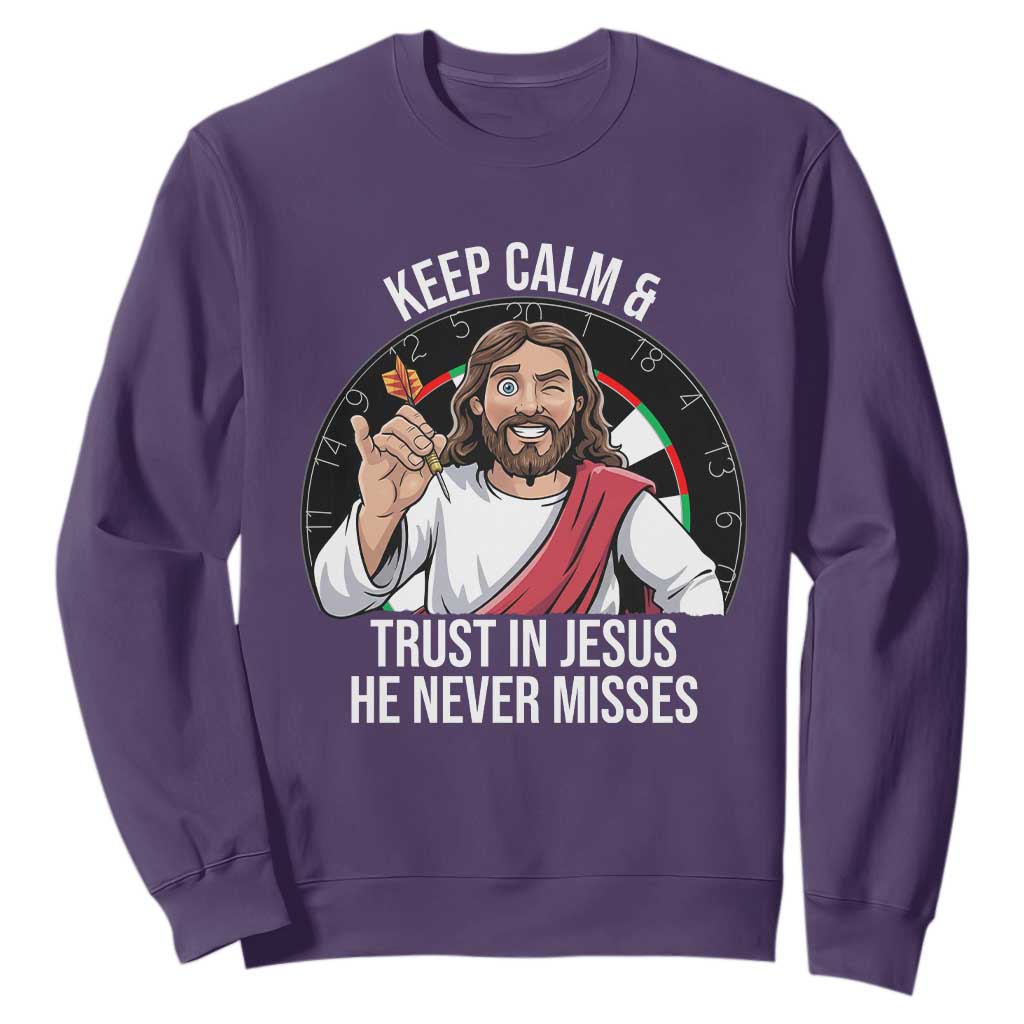 Keep Calm And Trust In Jesus Sweatshirt Christian Dartist Gift TS12 Purple Print Your Wear