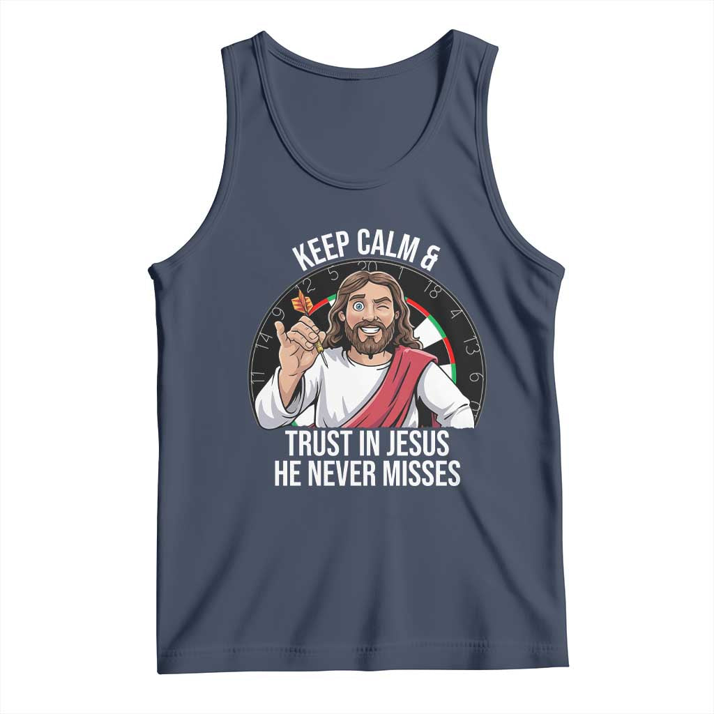 Keep Calm And Trust In Jesus Tank Top Christian Dartist Gift TS12 Navy Print Your Wear