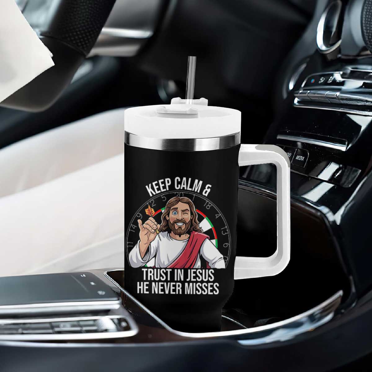 Keep Calm And Trust In Jesus Tumbler With Handle Christian Dartist Gift TS12 Print Your Wear