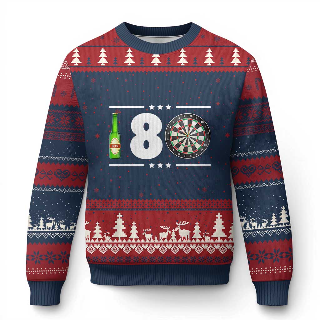 Darts Master 180 And Beer Ugly Christmas Sweater Funny Bullseye Shooter Gift TS12 Navy Red Print Your Wear