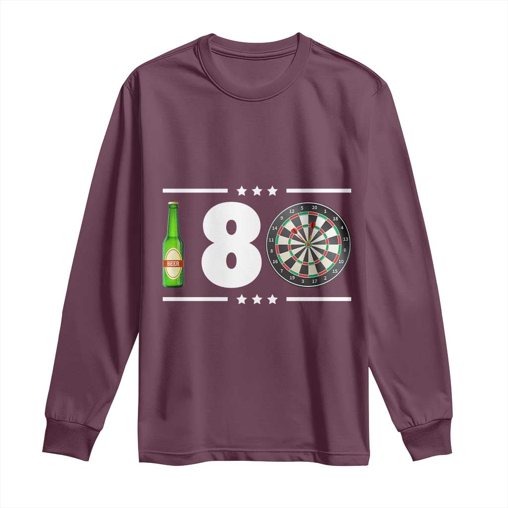 Darts Master 180 And Beer Long Sleeve Shirt Funny Bullseye Shooter Gift TS12 Maroon Print Your Wear