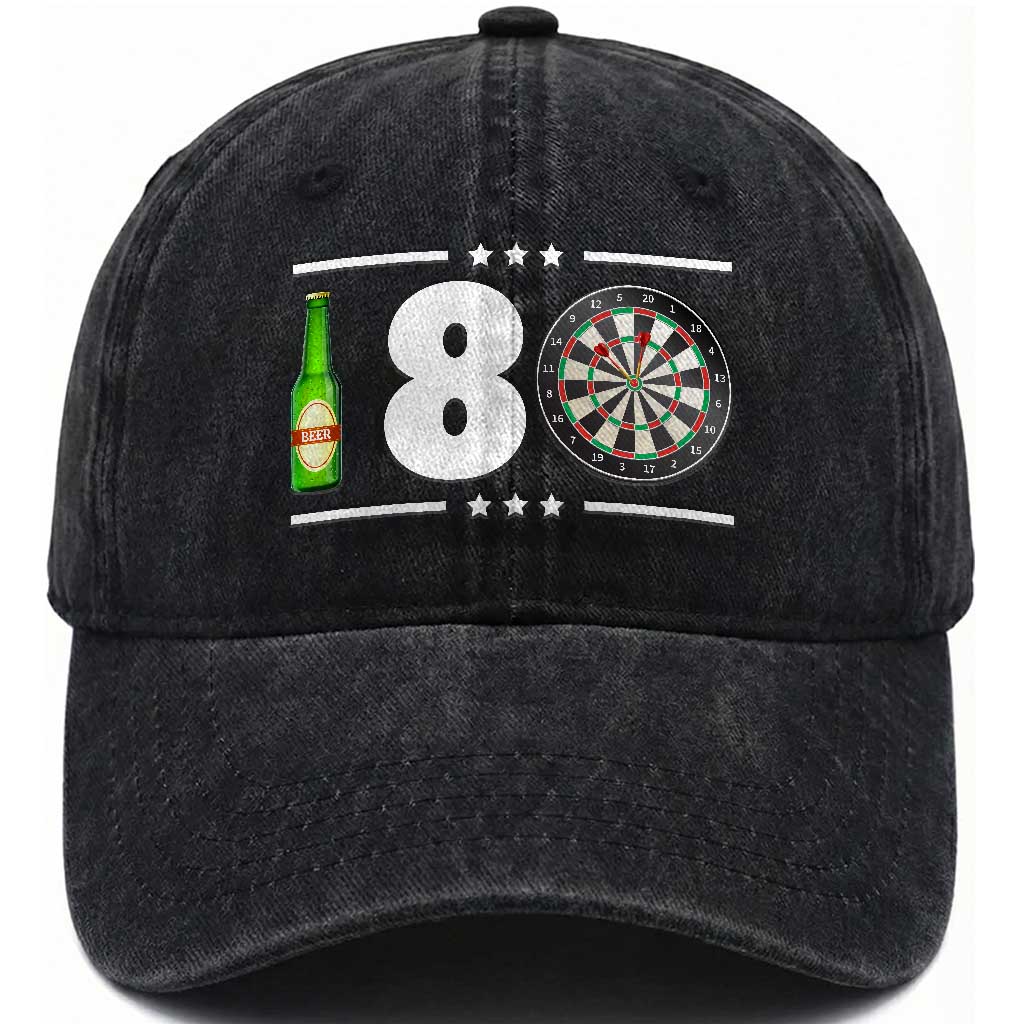 Darts Master 180 And Beer Washed Cotton Baseball Cap Funny Bullseye Shooter Gift TS12 Print Your Wear