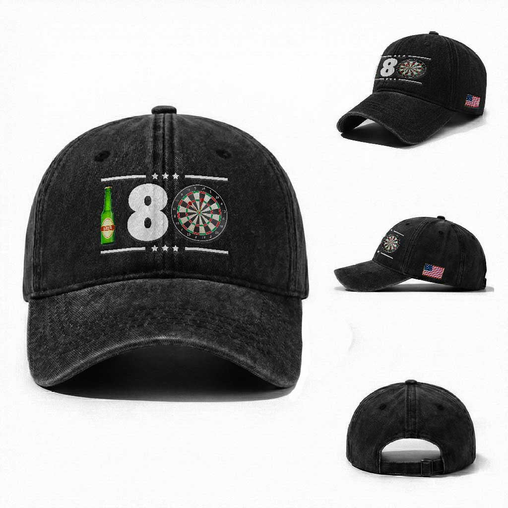 Darts Master 180 And Beer Washed Cotton Baseball Cap Funny Bullseye Shooter Gift TS12 Washed Cap Universal Fit Black Print Your Wear