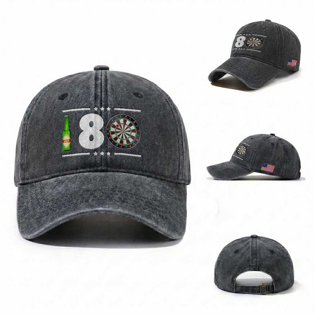 Darts Master 180 And Beer Washed Cotton Baseball Cap Funny Bullseye Shooter Gift TS12 Washed Cap Universal Fit Dark Gray Print Your Wear