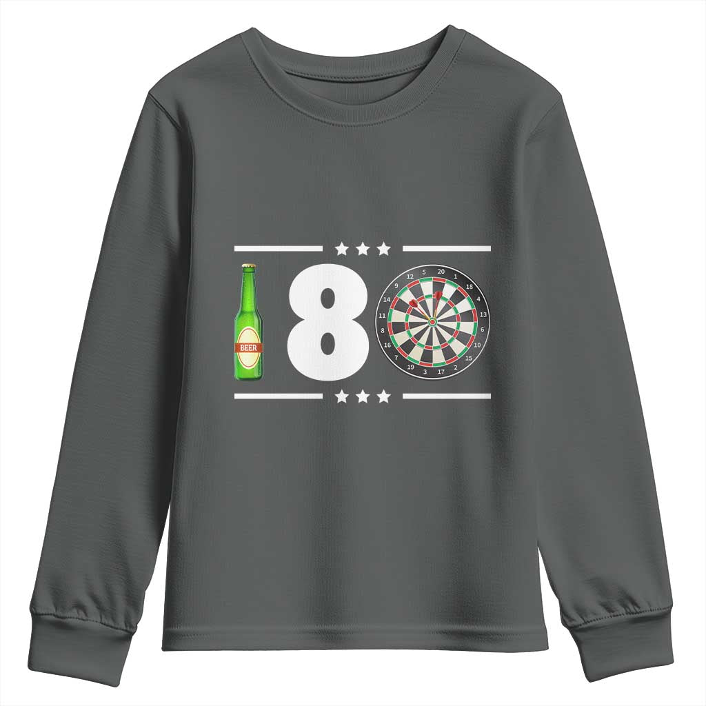 Darts Master 180 And Beer Youth Sweatshirt Funny Bullseye Shooter Gift TS12 Dark Heather Print Your Wear