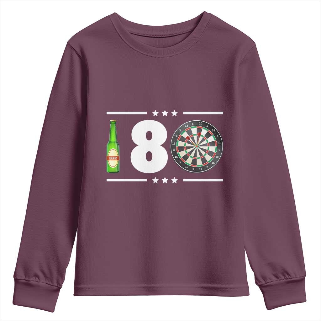 Darts Master 180 And Beer Youth Sweatshirt Funny Bullseye Shooter Gift TS12 Maroon Print Your Wear