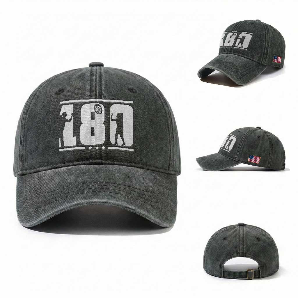 Darts 180 Max Score Player Washed Cotton Baseball Cap Darts Fan Gift TS12 Washed Cap Universal Fit Dark Green Print Your Wear