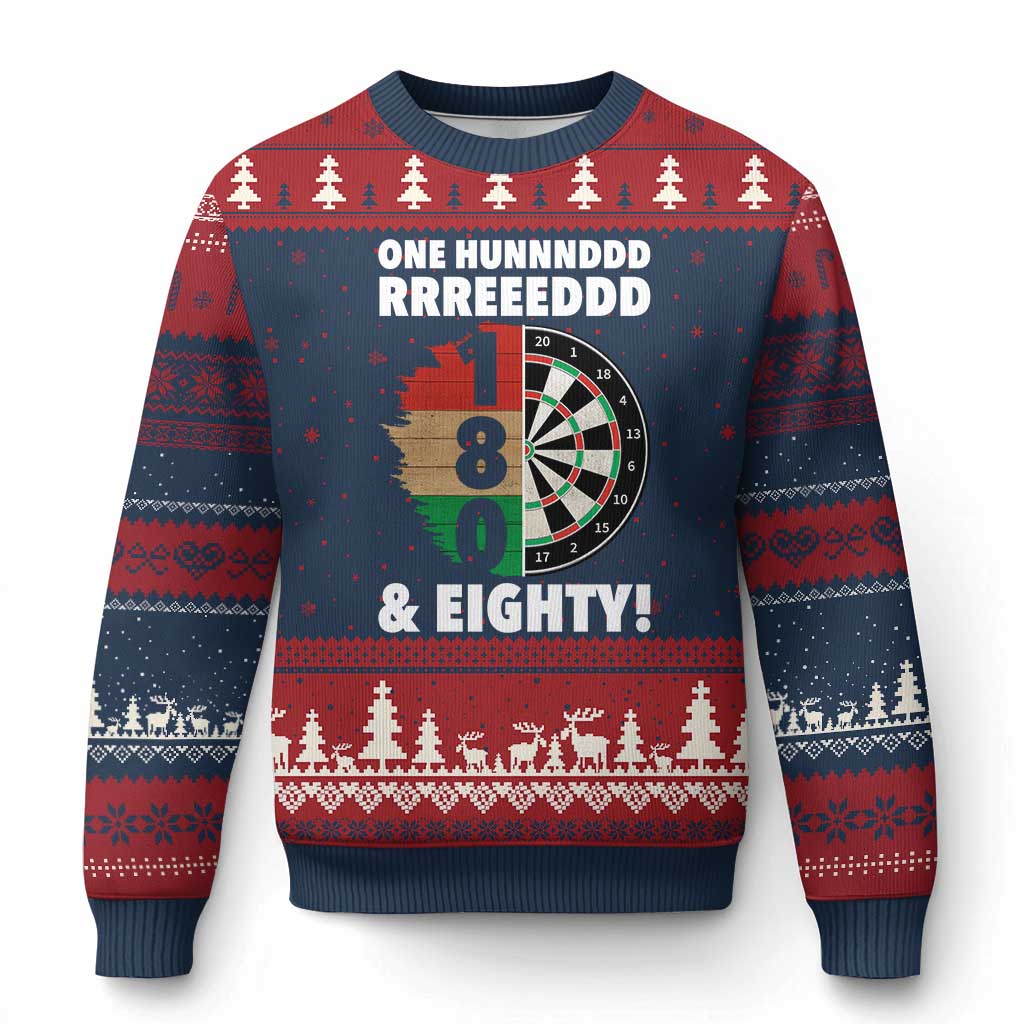 One Hundred And Eighty Ugly Christmas Sweater Funny Darts Player Gift TS12 Navy Red Print Your Wear