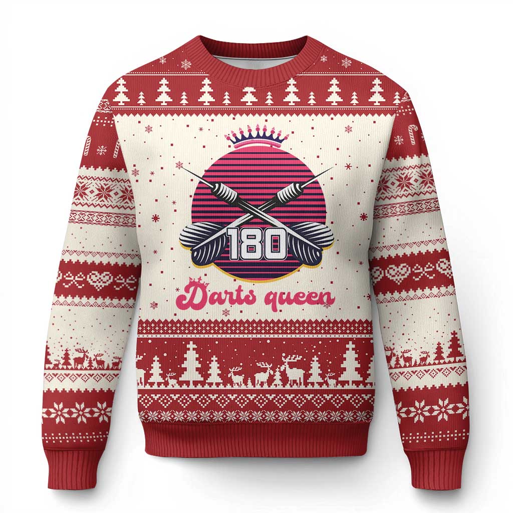 Darts Queen 180 Max Score Ugly Christmas Sweater Funny Bullseye Shooter Gift TS12 Beige Red Print Your Wear
