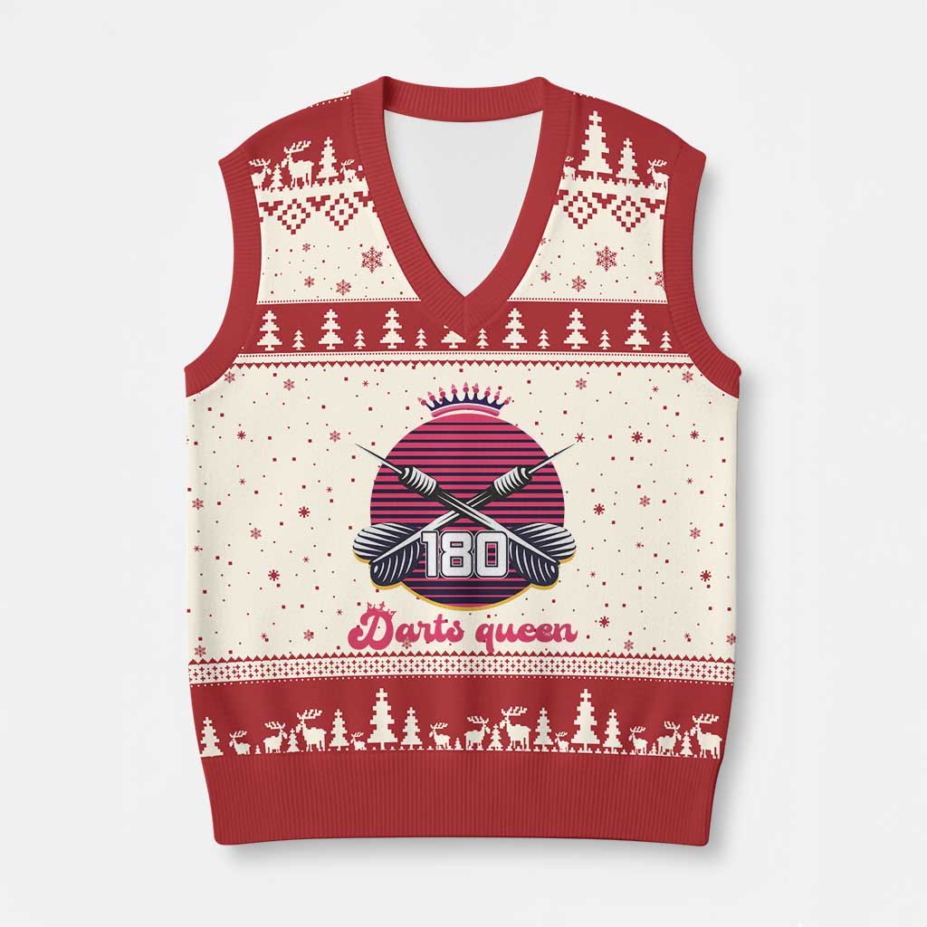 Darts Queen 180 Max Score V-Neck Knit Sweater Vest Funny Bullseye Shooter Gift TS12 Beige Red Print Your Wear