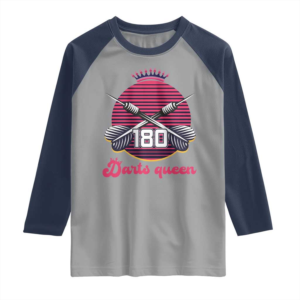 Darts Queen 180 Max Score Raglan Shirt Funny Bullseye Shooter Gift TS12 Sport Gray Navy Print Your Wear