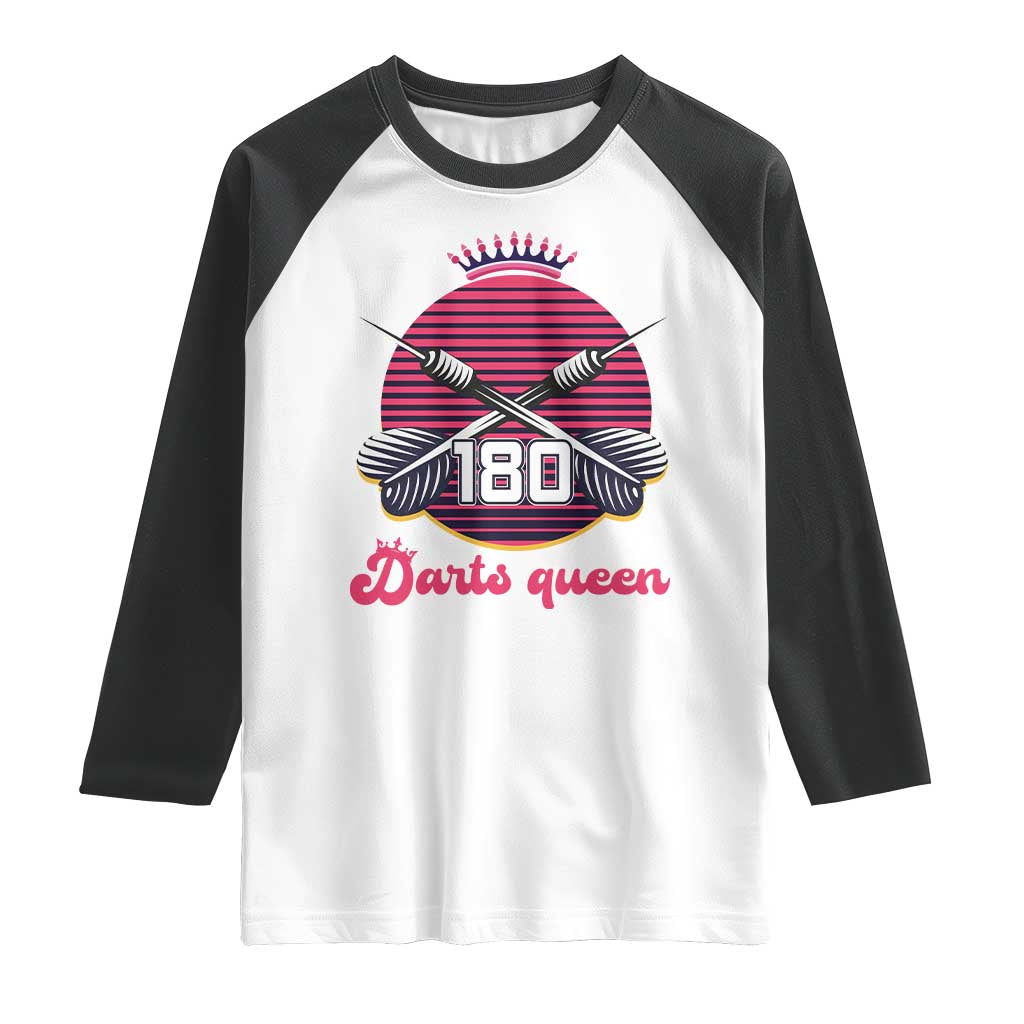 Darts Queen 180 Max Score Raglan Shirt Funny Bullseye Shooter Gift TS12 White Black Print Your Wear
