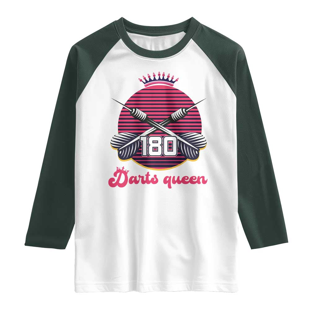 Darts Queen 180 Max Score Raglan Shirt Funny Bullseye Shooter Gift TS12 White Dark Forest Green Print Your Wear