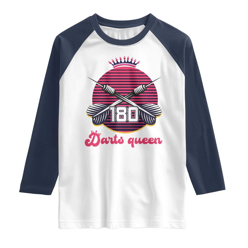 Darts Queen 180 Max Score Raglan Shirt Funny Bullseye Shooter Gift TS12 White Navy Print Your Wear