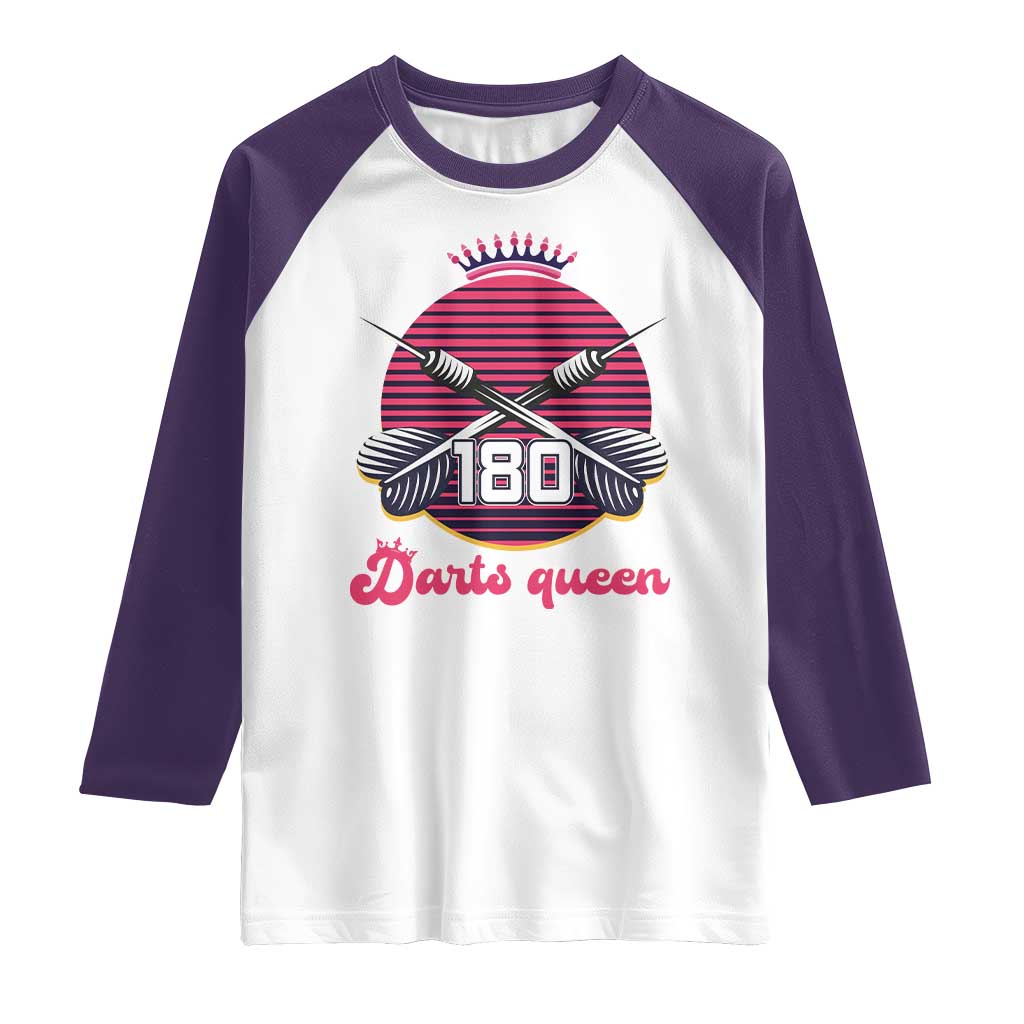 Darts Queen 180 Max Score Raglan Shirt Funny Bullseye Shooter Gift TS12 White Purple Print Your Wear