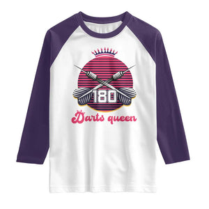 Darts Queen 180 Max Score Raglan Shirt Funny Bullseye Shooter Gift TS12 White Purple Print Your Wear