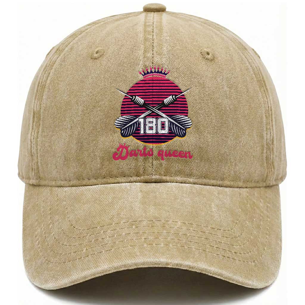 Darts Queen 180 Max Score Washed Cotton Baseball Cap Funny Bullseye Shooter Gift TS12 Print Your Wear