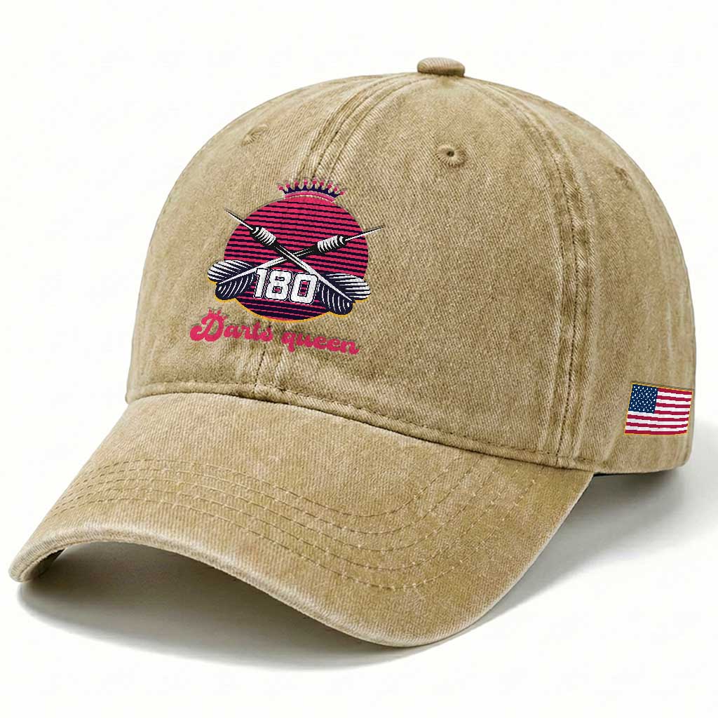 Darts Queen 180 Max Score Washed Cotton Baseball Cap Funny Bullseye Shooter Gift TS12 Print Your Wear