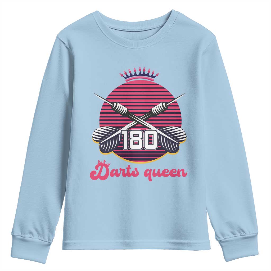 Darts Queen 180 Max Score Youth Sweatshirt Funny Bullseye Shooter Gift TS12 Light Blue Print Your Wear