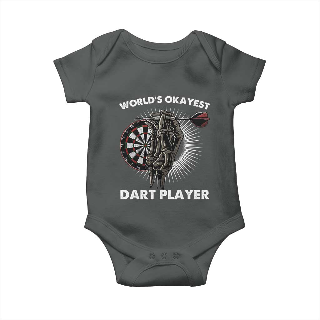 World's Okayest Dart Player Baby Onesie Funny Bullseye Shooter Gift TS12 Dark Heather Print Your Wear