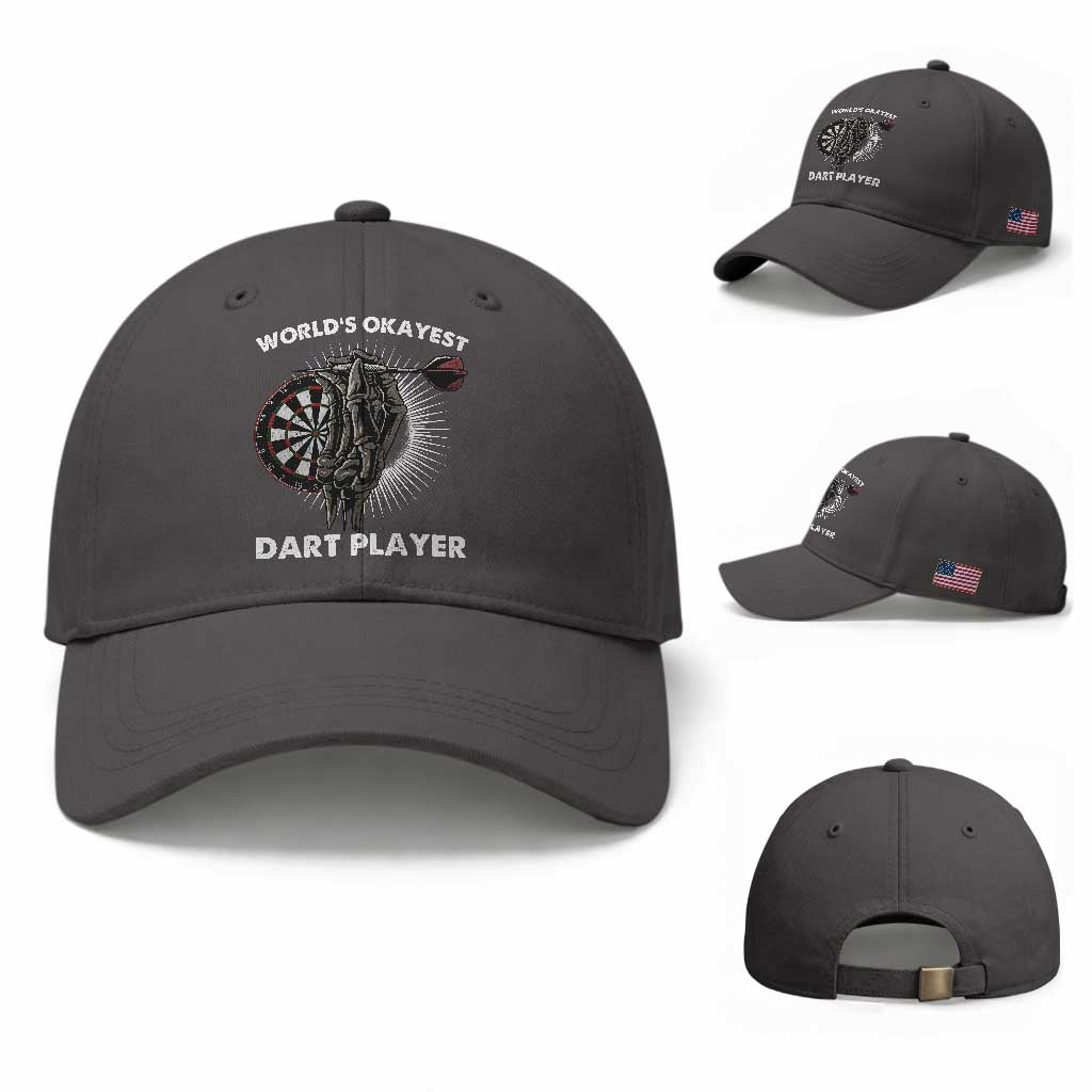World's Okayest Dart Player Baseball Cap Funny Bullseye Shooter Gift TS12 Baseball Cap Universal Fit Dark Gray Print Your Wear