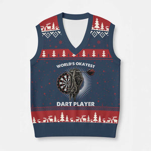 World's Okayest Dart Player V-Neck Knit Sweater Vest Funny Bullseye Shooter Gift TS12 Navy Red Print Your Wear