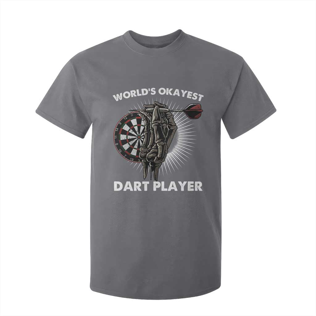World's Okayest Dart Player T Shirt For Kid Funny Bullseye Shooter Gift TS12 Charcoal Print Your Wear