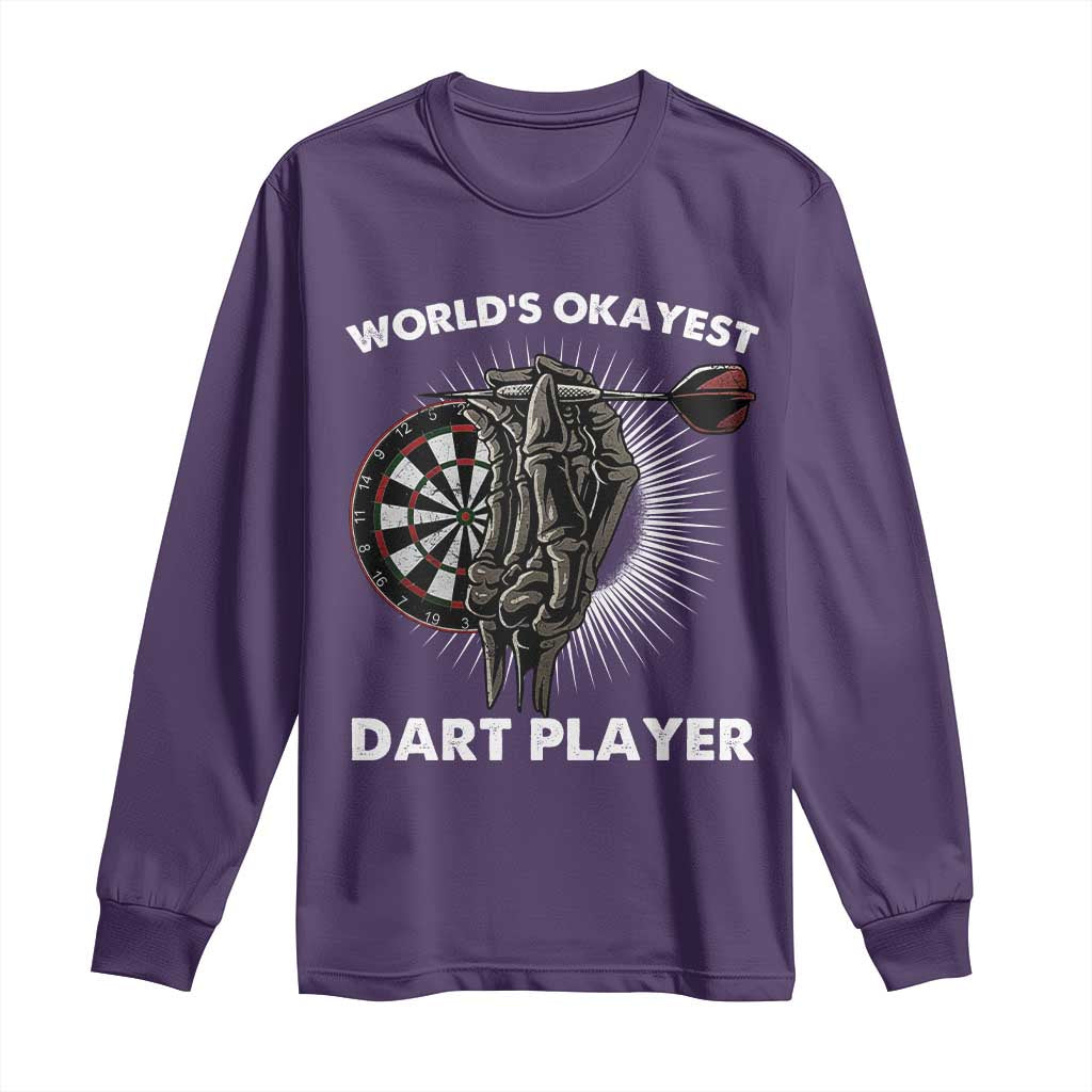 World's Okayest Dart Player Long Sleeve Shirt Funny Bullseye Shooter Gift TS12 Purple Print Your Wear