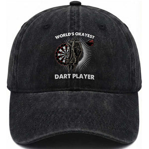 World's Okayest Dart Player Washed Cotton Baseball Cap Funny Bullseye Shooter Gift TS12 Print Your Wear