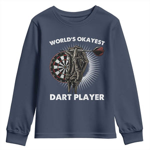 World's Okayest Dart Player Youth Sweatshirt Funny Bullseye Shooter Gift TS12 Navy Print Your Wear