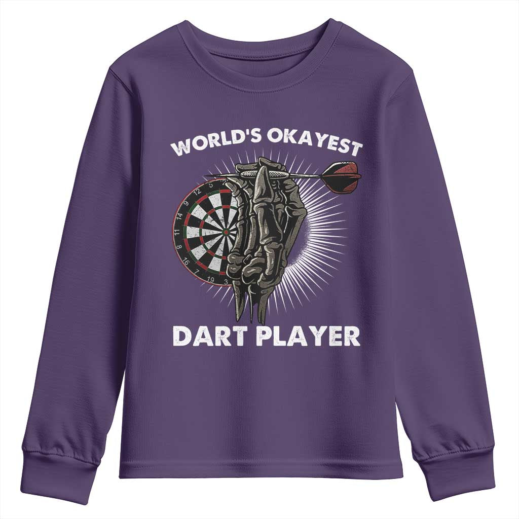 World's Okayest Dart Player Youth Sweatshirt Funny Bullseye Shooter Gift TS12 Purple Print Your Wear