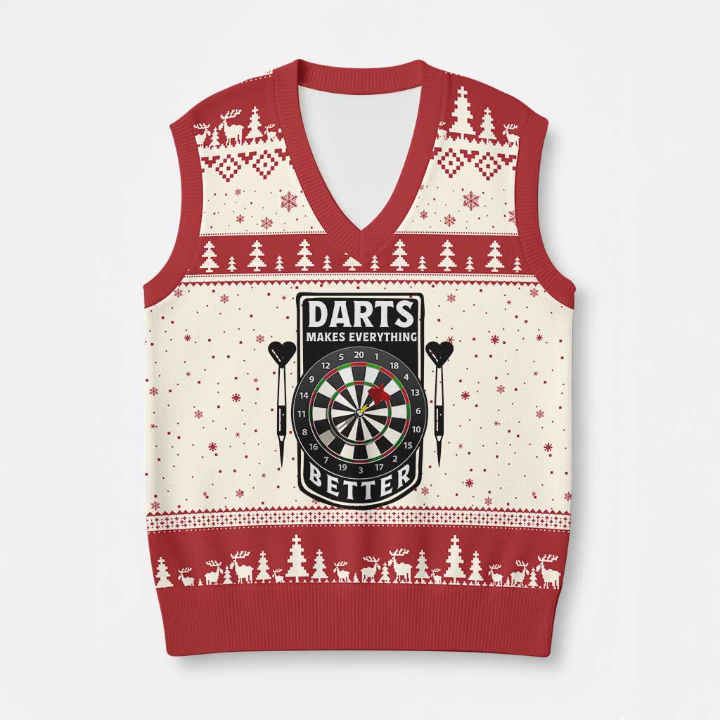 Darts Makes Everything Better V-Neck Knit Sweater Vest Darts Lover Gift TS12 Beige Red Print Your Wear