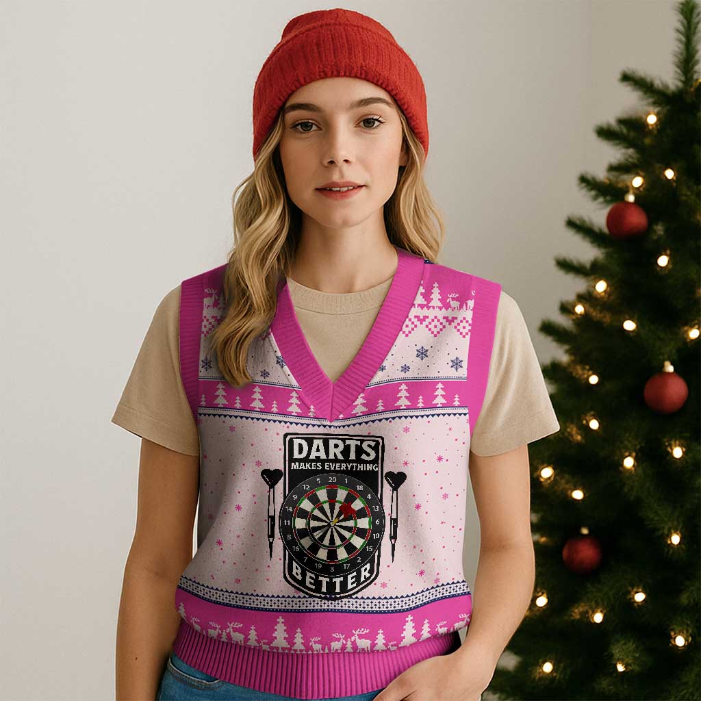 Darts Makes Everything Better V-Neck Knit Sweater Vest Darts Lover Gift TS12 Hot Pink Print Your Wear