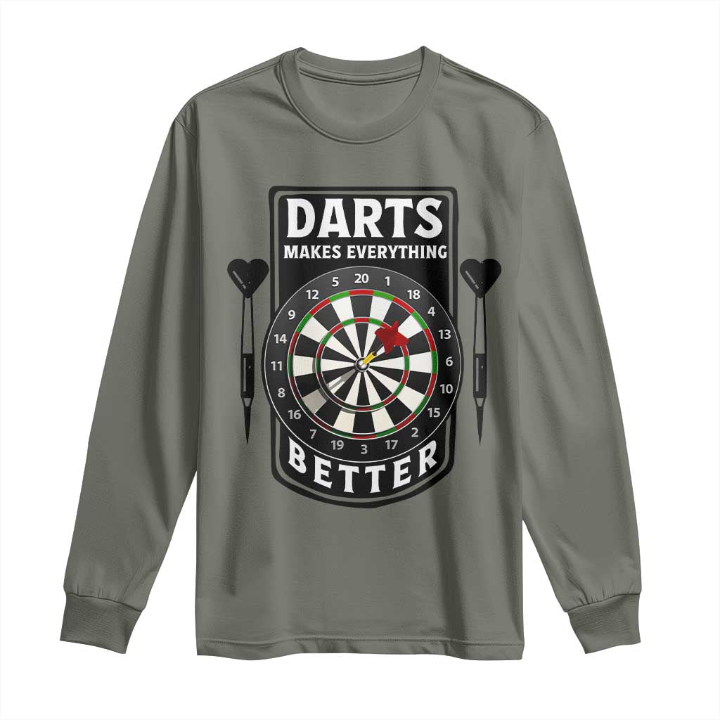 Darts Makes Everything Better Long Sleeve Shirt Darts Lover Gift TS12 Military Green Print Your Wear