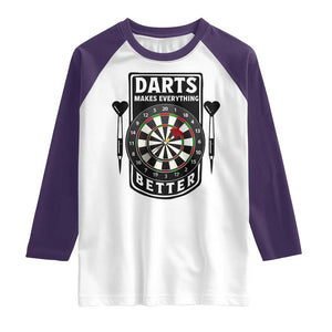 Darts Makes Everything Better Raglan Shirt Darts Lover Gift TS12 White Purple Print Your Wear