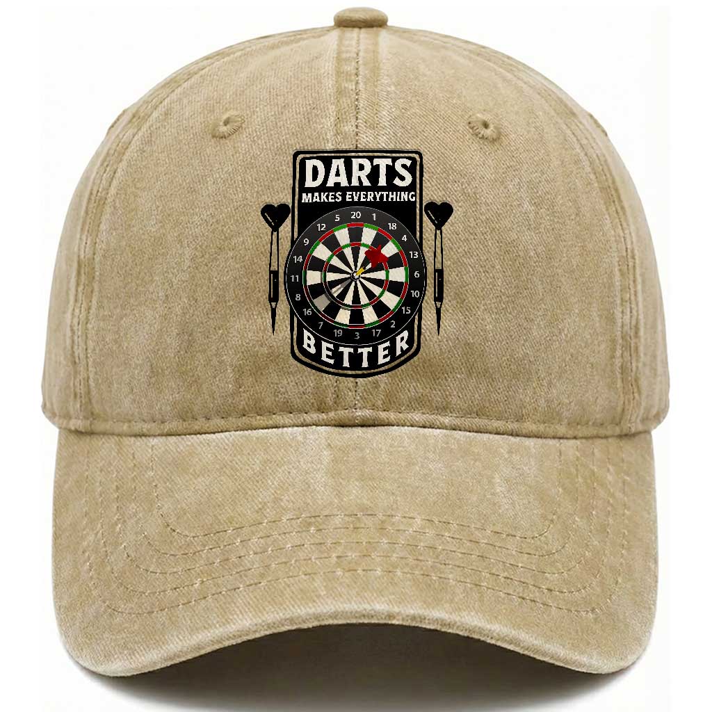 Darts Makes Everything Better Washed Cotton Baseball Cap Darts Lover Gift TS12 Print Your Wear