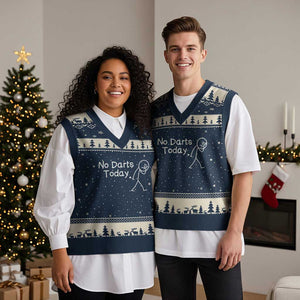 Funny No Dart Today V-Neck Knit Sweater Vest Darts Enthusiast Gift TS12 Navy Beige Print Your Wear