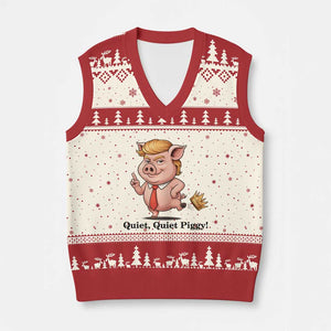 Quiet Quiet Piggy V-Neck Knit Sweater Vest Funny No Kings Pig Political TS12 Beige Red Print Your Wear