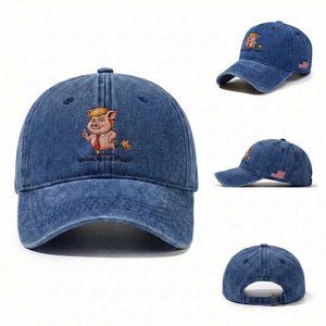 Quiet Quiet Piggy Washed Cotton Baseball Cap Funny No Kings Pig Political TS12 Washed Cap Universal Fit Royal Blue Print Your Wear