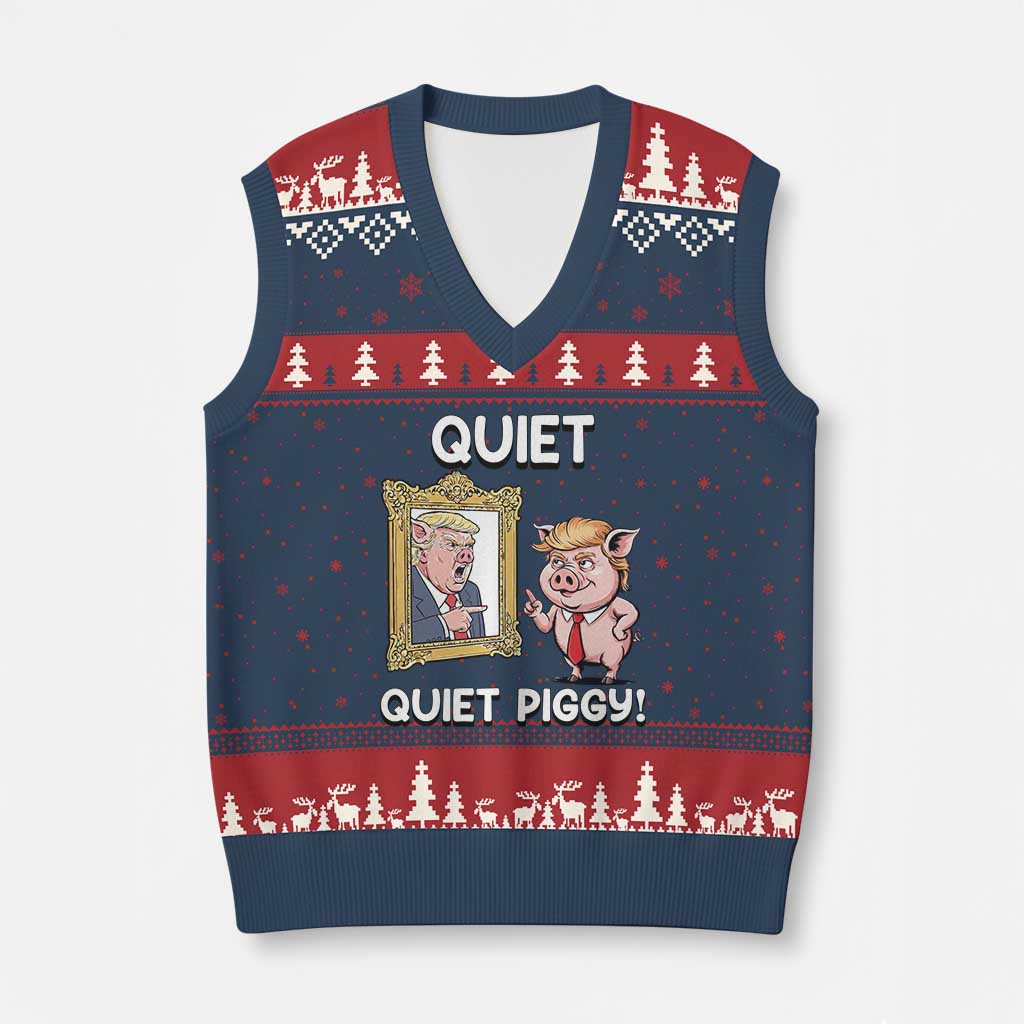 Resistance Movement Quiet Quiet Piggy V-Neck Knit Sweater Vest Funny Pig Political TS12 Navy Red Print Your Wear