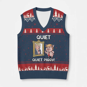 Resistance Movement Quiet Quiet Piggy V-Neck Knit Sweater Vest Funny Pig Political TS12 Navy Red Print Your Wear