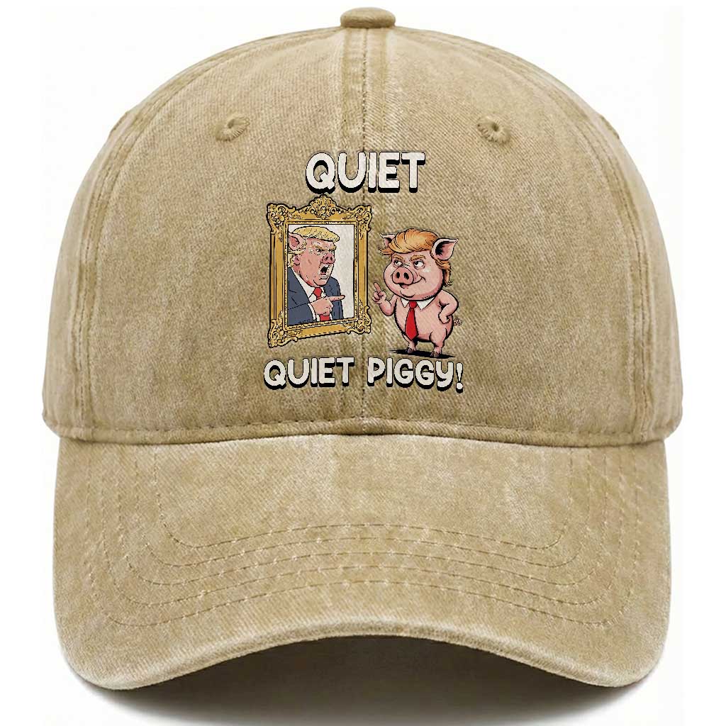 Resistance Movement Quiet Quiet Piggy Washed Cotton Baseball Cap Funny Pig Political TS12 Print Your Wear