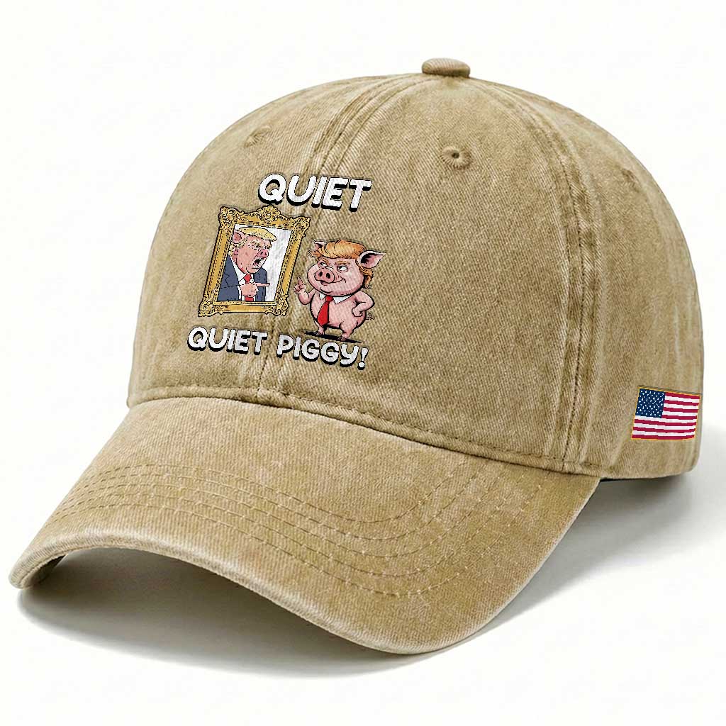 Resistance Movement Quiet Quiet Piggy Washed Cotton Baseball Cap Funny Pig Political TS12 Print Your Wear