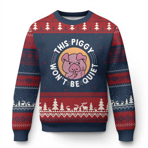 This Piggy Wont Be Quiet Ugly Christmas Sweater Funny Political Humor Pig Meme TS12 Navy Red Print Your Wear