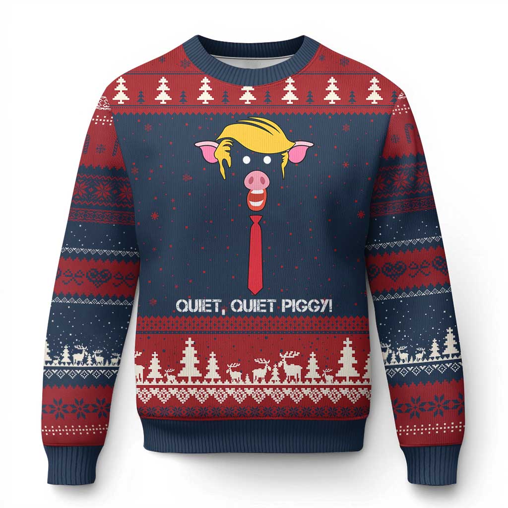 Quiet Quiet Piggy Meme Ugly Christmas Sweater Anti Authoritarian Political Gag Gift TS12 Navy Red Print Your Wear