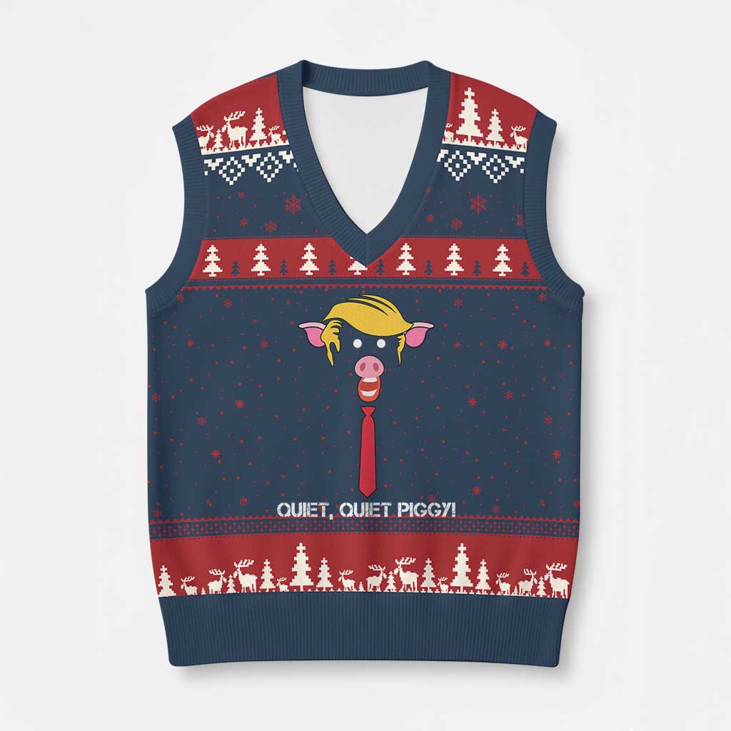 Quiet Quiet Piggy Meme V-Neck Knit Sweater Vest Anti Authoritarian Political Gag Gift TS12 Navy Red Print Your Wear