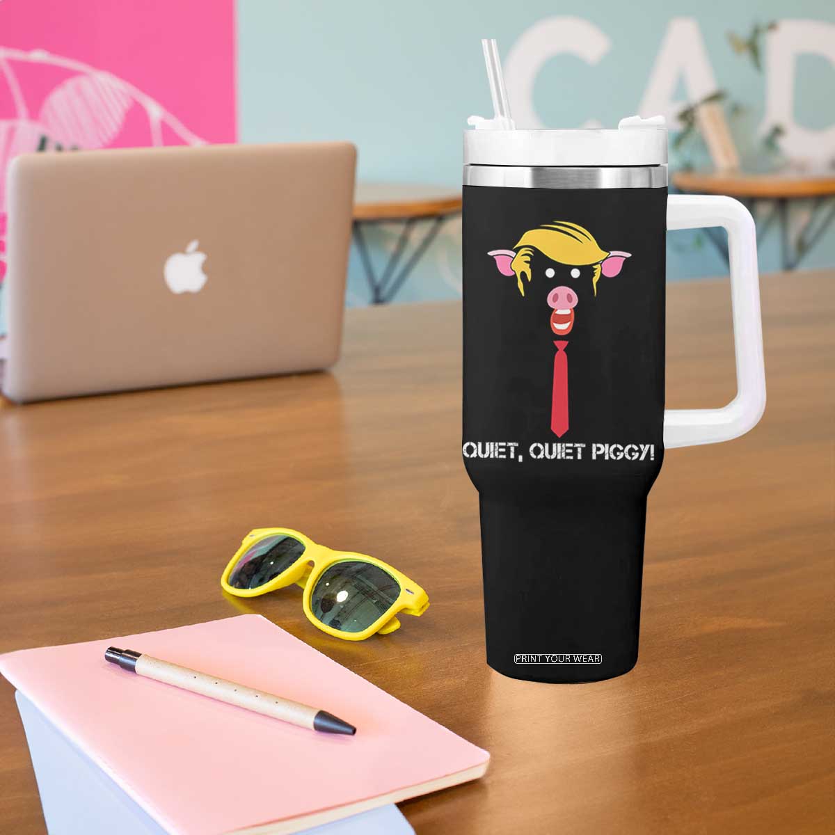 Quiet Quiet Piggy Meme Tumbler With Handle Anti Authoritarian Political Gag Gift TS12 Print Your Wear