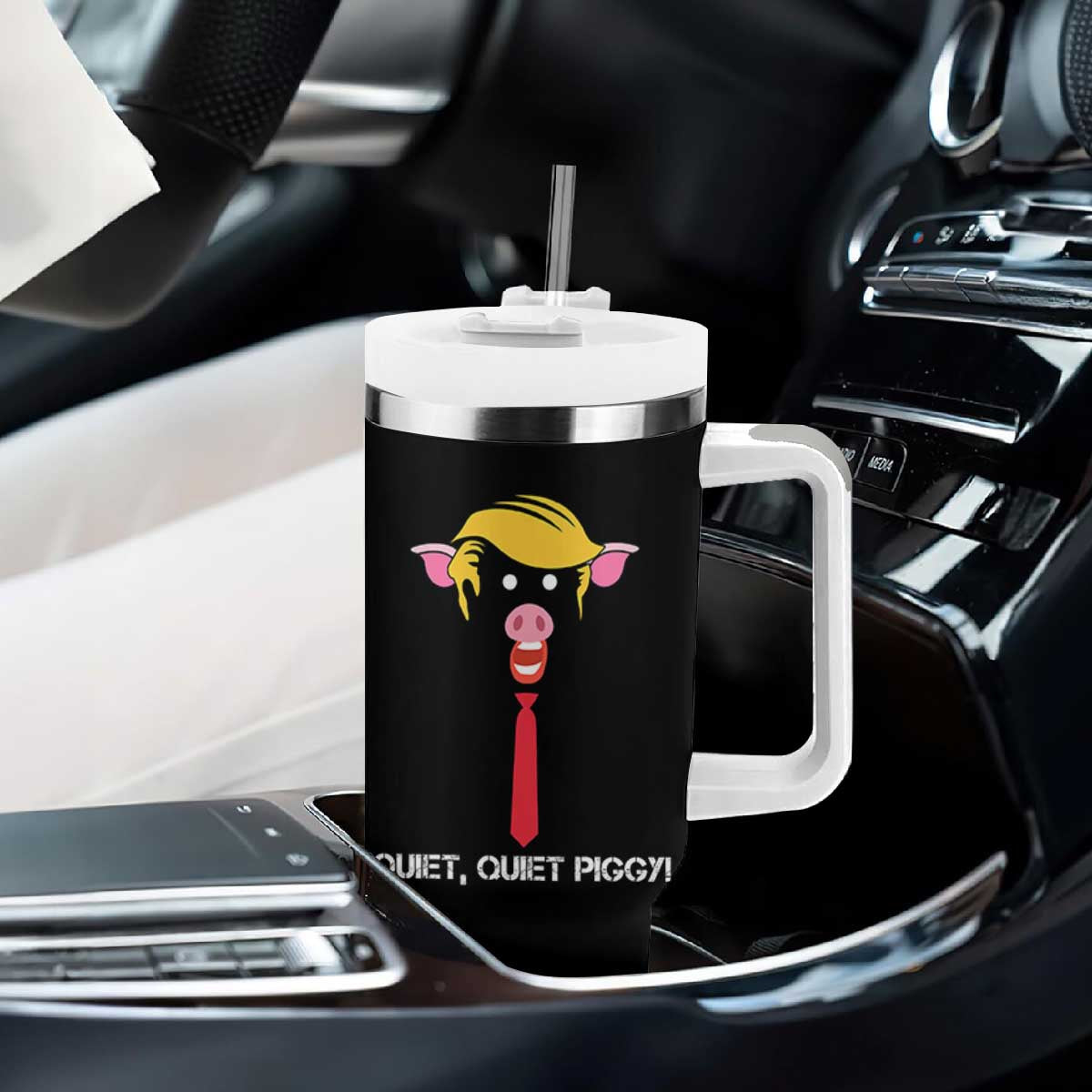 Quiet Quiet Piggy Meme Tumbler With Handle Anti Authoritarian Political Gag Gift TS12 Print Your Wear