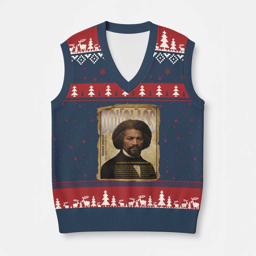 Frederick Douglass Historical Newspaper V-Neck Knit Sweater Vest The Sage Of Cedar Hill TS12 Navy Red Print Your Wear