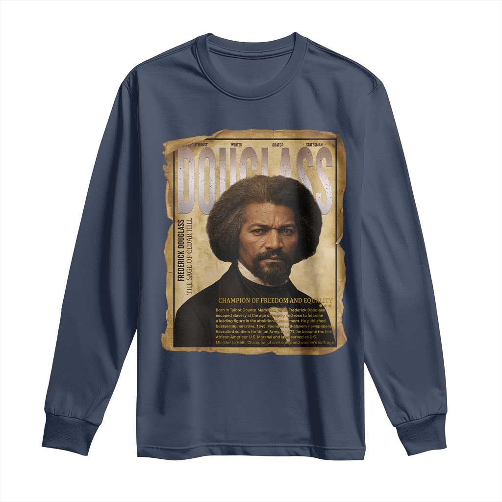 Frederick Douglass Historical Newspaper Long Sleeve Shirt The Sage Of Cedar Hill TS12 Navy Print Your Wear
